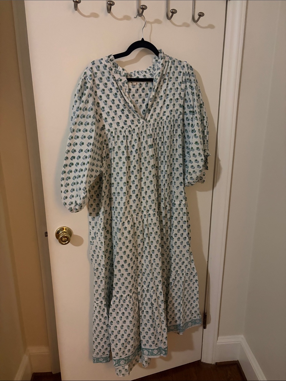 Sage Green Floral Maxi Dress with V-Neck